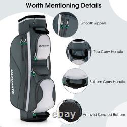 14 Dividers Golf Cart Bag with 7 Zippered Pocket Color Gray