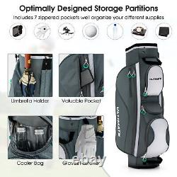 14 Dividers Golf Cart Bag with7 Zippered Pocket Cooler Bag Rain Hood Valuable Bag