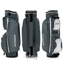 14 Dividers Golf Cart Bag with7 Zippered Pocket Cooler Bag Rain Hood Valuable Bag