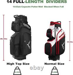 14-Way Golf Cart Bag, Premium Full Length Golf Bag with Magnetic Leather Pocket