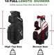 14-way Golf Cart Bag, Premium Full Length Golf Bag With Magnetic Leather Pocket