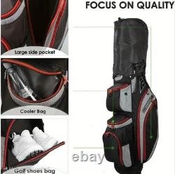 14-Way Golf Cart Bag With Cooler & Shoe Pocket, Rain Hood & Putter Well (Red)