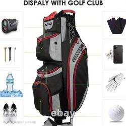 14-Way Golf Cart Bag With Cooler & Shoe Pocket, Rain Hood & Putter Well (Red)