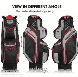 14-Way Golf Cart Bag With Cooler & Shoe Pocket, Rain Hood & Putter Well (Red) 14-Way Golf Cart Bag With Cooler & Shoe Pocket, Rain Hood & Putter Well (Red)