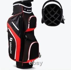 14-Way Golf Cart Bag With Cooler + Shoe Pocket & Rain Hood (Red/Black)