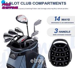 14 Way Golf Cart Bag with Organizer Divider & Rain Cover Black Foggy Blue NEW US
