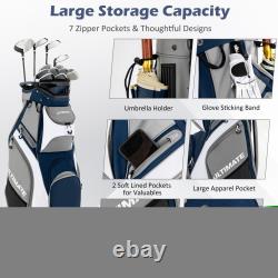 14 Way Golf Cart Bag with2 Full Length Dividers & 7 Zippered Pockets Rain Hood