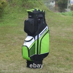14-Way Premium T-Lock Golf Cart Bag with Handles & Rain Hood (Green/Black/White)