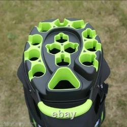 14-Way Premium T-Lock Golf Cart Bag with Handles & Rain Hood (Green/Black/White)