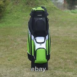 14-Way Premium T-Lock Golf Cart Bag with Handles & Rain Hood (Green/Black/White)