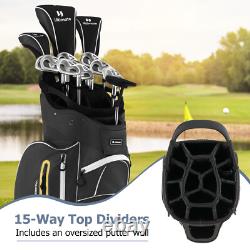 15-Way Golf Cart Bag Golf Club Organizer with 7 Zippered Pockets & Cooler Bag