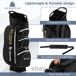 15-Way Golf Cart Bag Golf Club Organizer with 7 Zippered Pockets & Cooler Bag