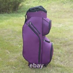 15-Way Golf Cart Bag With Cooler & Shoe Pocket, Rain Hood & Putter Well (Purple)
