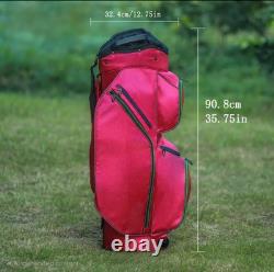 15-Way Golf Cart Bag With Cooler & Shoe Pocket, Rain Hood & Putter Well (Red)