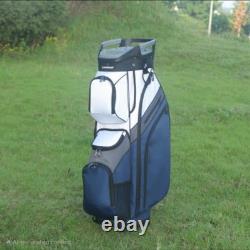 15-Way Premium T-Lock Golf Cart Bag with Handles & Rain Hood (White/Gray/Blue)