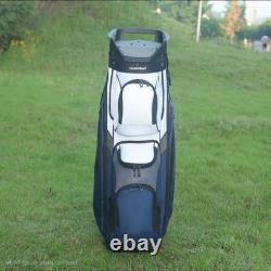 15-Way Premium T-Lock Golf Cart Bag with Handles & Rain Hood (White/Gray/Blue)
