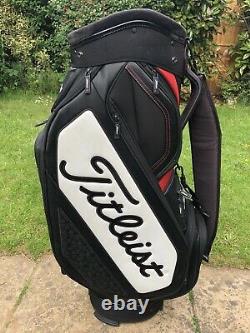 2019 Titleist Midsize Black Golf Tour Staff Cart Bag, Rainhood & Strap, 8/10