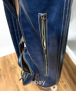 ARNOLD PALMER Vintage Two Tone Blue Brown 2 Dividers Leather Golf Club Cart Bag