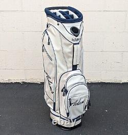 Adams Idea Golf Cart Bag Almond Navy 14-Way Dividers with Rain Cover