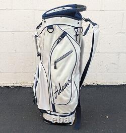 Adams Idea Golf Cart Bag Almond Navy 14-Way Dividers with Rain Cover