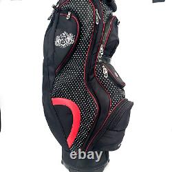 Bennington Golf Cart Bag Women's 15 Way with Rain Cover Black White Polka Dot Red