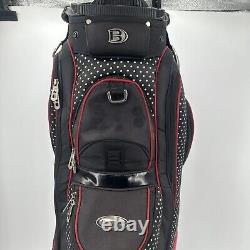 Bennington Golf Cart Bag Women's 15 Way with Rain Cover Black White Polka Dot Red