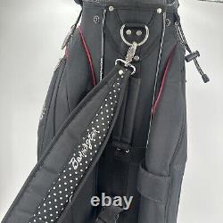 Bennington Golf Cart Bag Women's 15 Way with Rain Cover Black White Polka Dot Red