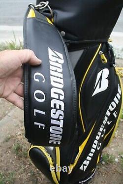 Bridgestone Used Professional Golf Bag Caddie with Rain Hood Black Yellow Staff
