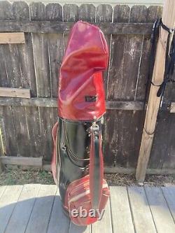 Burton Golf Cart Bag Vintage 6-Way Divider Black/Red Leather Trim Made In USA