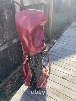 Burton Golf Cart Bag Vintage 6-Way Divider Black/Red Leather Trim Made In USA