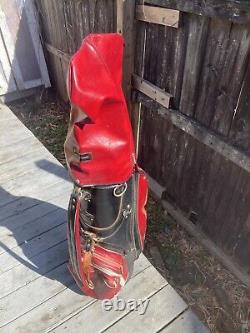 Burton Golf Cart Bag Vintage 6-Way Divider Black/Red Leather Trim Made In USA