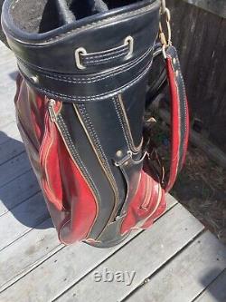 Burton Golf Cart Bag Vintage 6-Way Divider Black/Red Leather Trim Made In USA