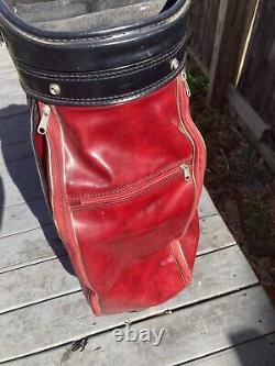 Burton Golf Cart Bag Vintage 6-Way Divider Black/Red Leather Trim Made In USA