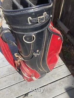 Burton Golf Cart Bag Vintage 6-Way Divider Black/Red Leather Trim Made In USA