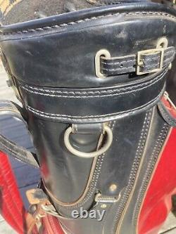 Burton Golf Cart Bag Vintage 6-Way Divider Black/Red Leather Trim Made In USA