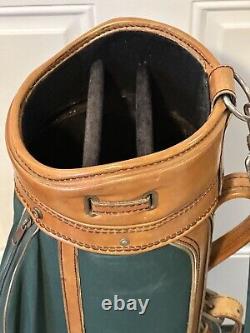 Burton Vintage Golf Cart Bag 3-Way Divider Green & Tan with Leather Trim