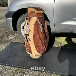 Burton Vintage Golf Cart Bag 6-Way Divider Tan Leather Trim