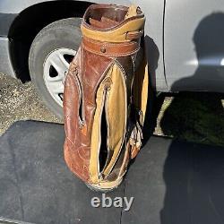 Burton Vintage Golf Cart Bag 6-Way Divider Tan Leather Trim