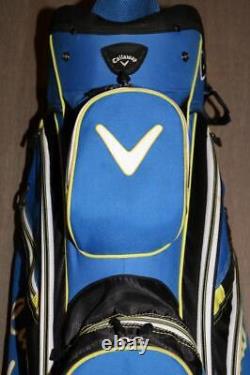 CALLAWAY GOLF 14 WAY CART GOLF BAG BRIGHT BLUE LIME BLACK With RAIN COVER NICE