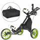 Caddytek Ez-fold 3 Wheel Golf Push Cart Golf Trolley With Bag - Lime New