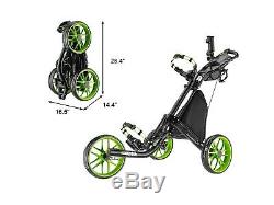 CaddyTek EZ-Fold 3 Wheel Golf Push Cart Golf Trolley with BAG - Lime NEW