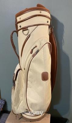 Callaway RETRO Vintage RARE Khaki 7-Way Premium Cart Carry Leather Trim Golf Bag