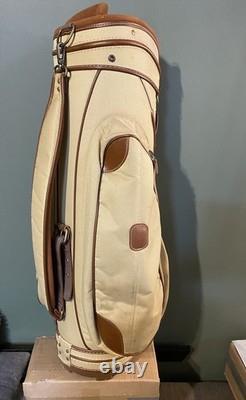 Callaway RETRO Vintage RARE Khaki 7-Way Premium Cart Carry Leather Trim Golf Bag