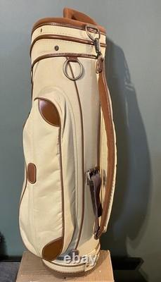 Callaway RETRO Vintage RARE Khaki 7-Way Premium Cart Carry Leather Trim Golf Bag