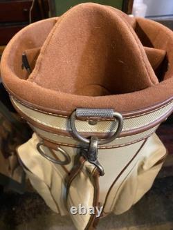 Callaway RETRO Vintage RARE Khaki 7-Way Premium Cart Carry Leather Trim Golf Bag