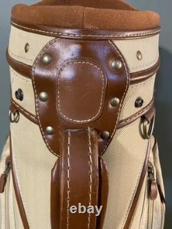 Callaway RETRO Vintage RARE Khaki 7-Way Premium Cart Carry Leather Trim Golf Bag