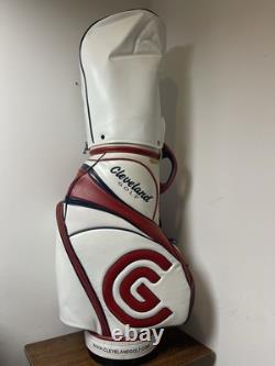 Cleveland Golf Tour Staff Bag White Red Blue 9.5 Pro Cart Caddy USA Colors