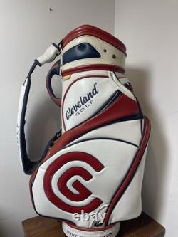 Cleveland Golf Tour Staff Bag White Red Blue 9.5 Pro Cart Caddy USA Colors