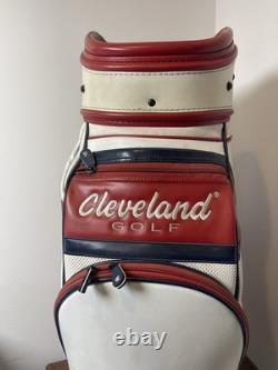 Cleveland Golf Tour Staff Bag White Red Blue 9.5 Pro Cart Caddy USA Colors