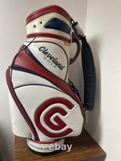 Cleveland Golf Tour Staff Bag White Red Blue 9.5 Pro Cart Caddy USA Colors